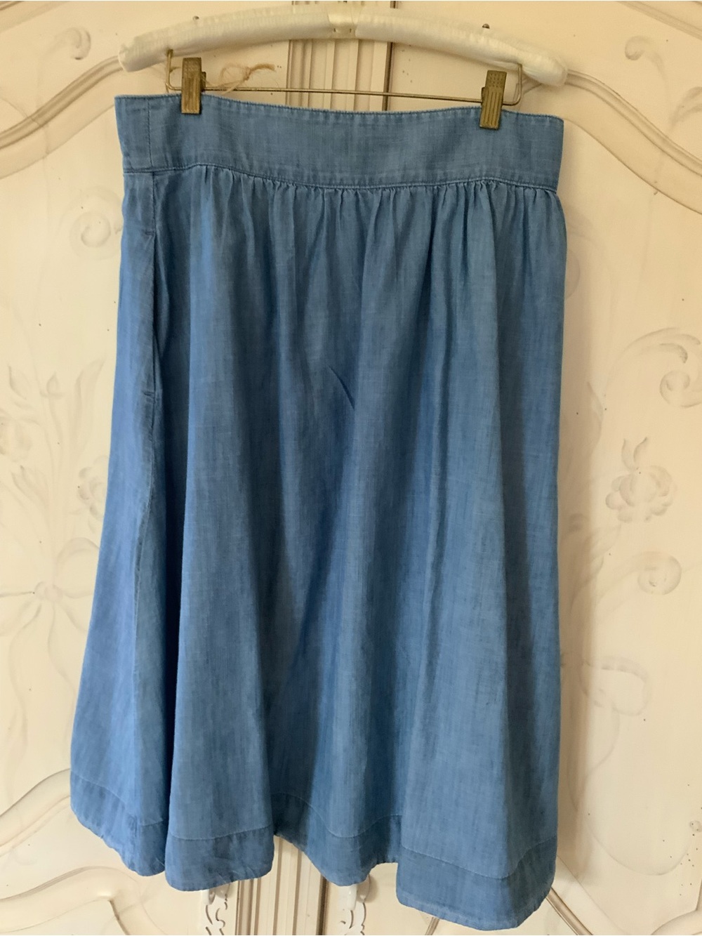 Talbots Chambray Button-Front Circle Skirt in Light Blue - Picture 5 of 6